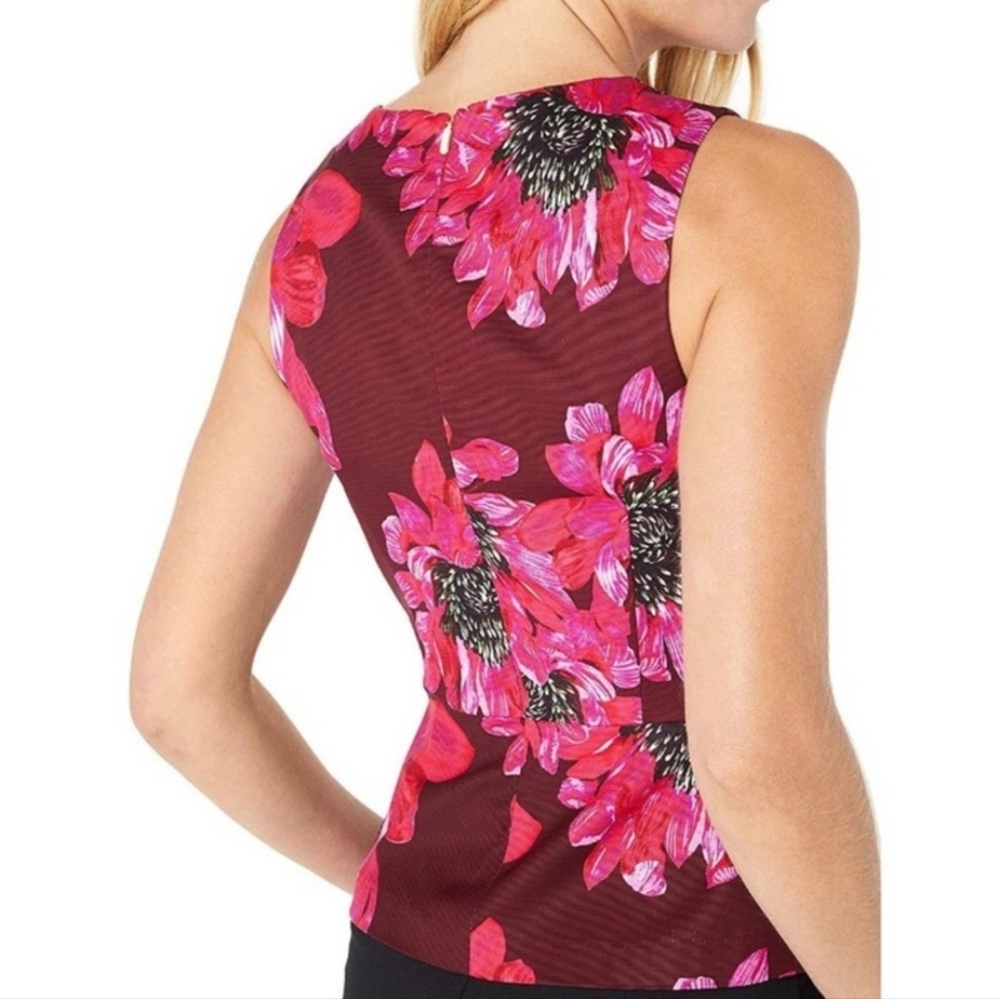 NWT TRINA TURK Pink Foral Peplum Top - Picture 6 of 6